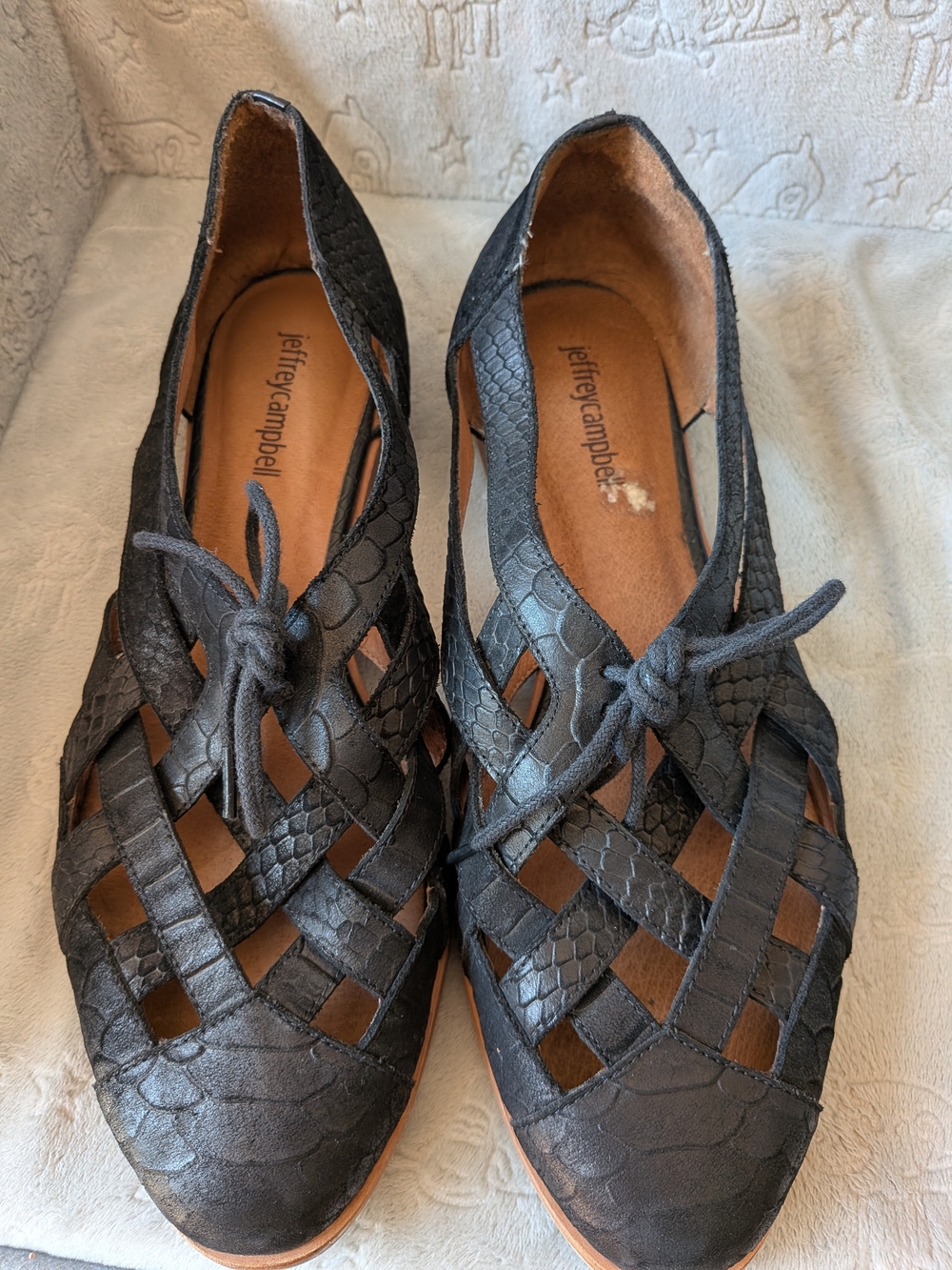 Jeffrey Campbell Black Woven Leather Lace-Up Women's Shoes